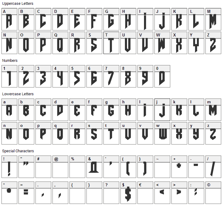 AmazDooM Font Character Map