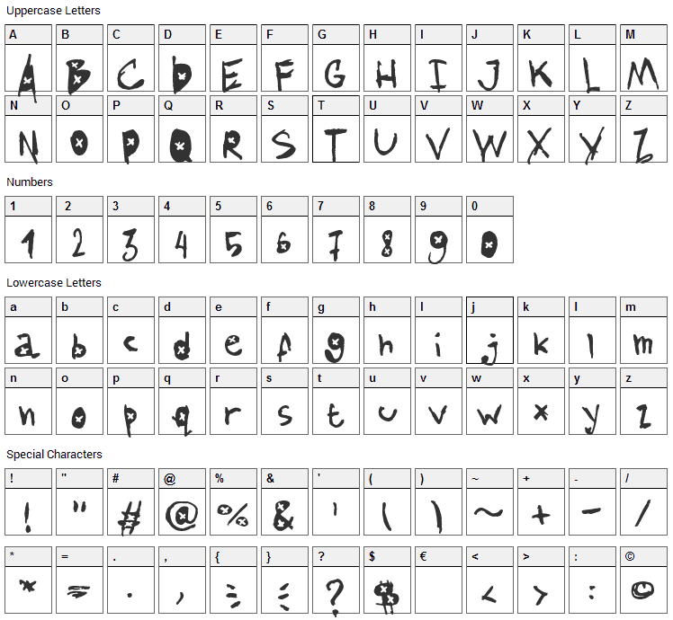 AmazHand First Font Character Map