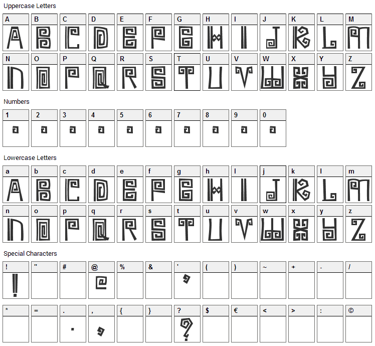 Ambages Font Character Map
