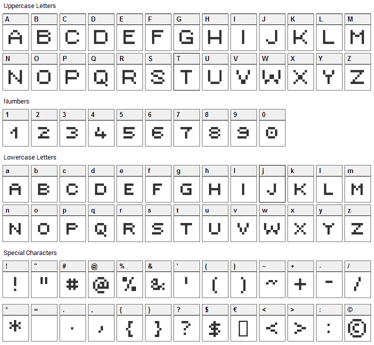 Ambitsek Font Character Map