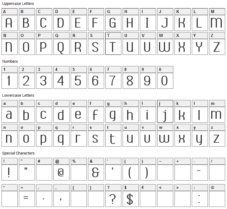 Ambrosia Font Character Map