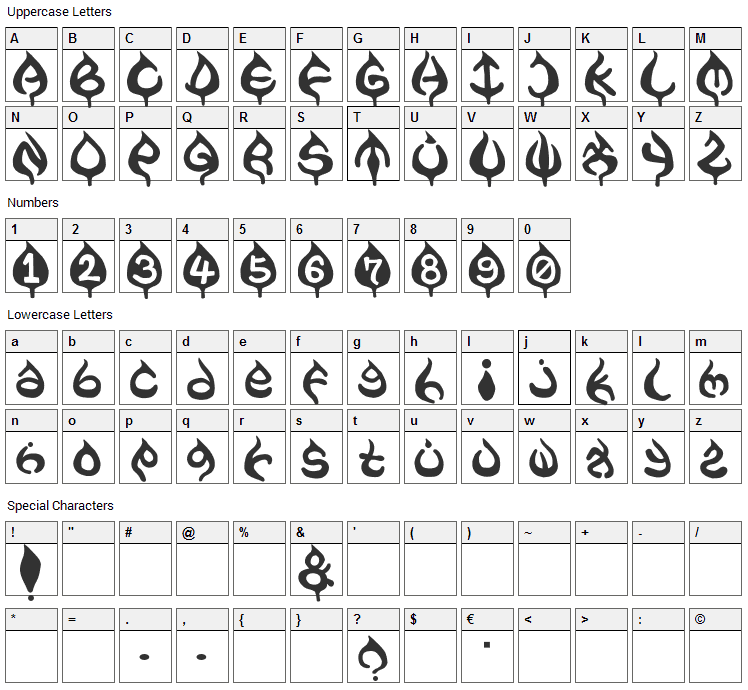 Ame Font Character Map