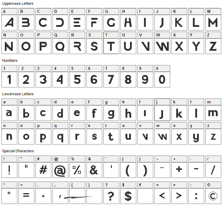 America Faster Font Character Map