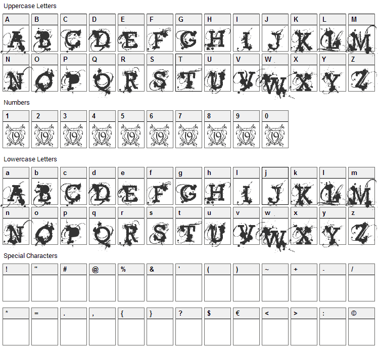 American Bravado Font Character Map