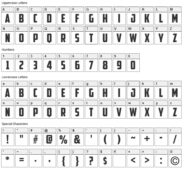 American Captain Font Character Map