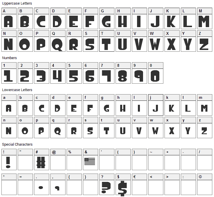 American DAD! Font Character Map