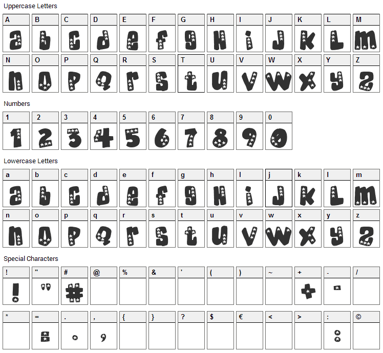 American Donuts Font Character Map