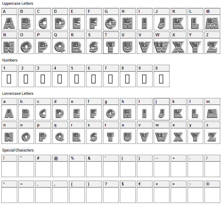 American Dream Font Character Map