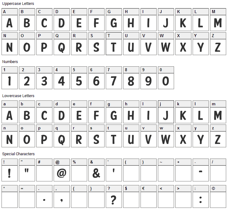 American Purpose Casual Font Character Map