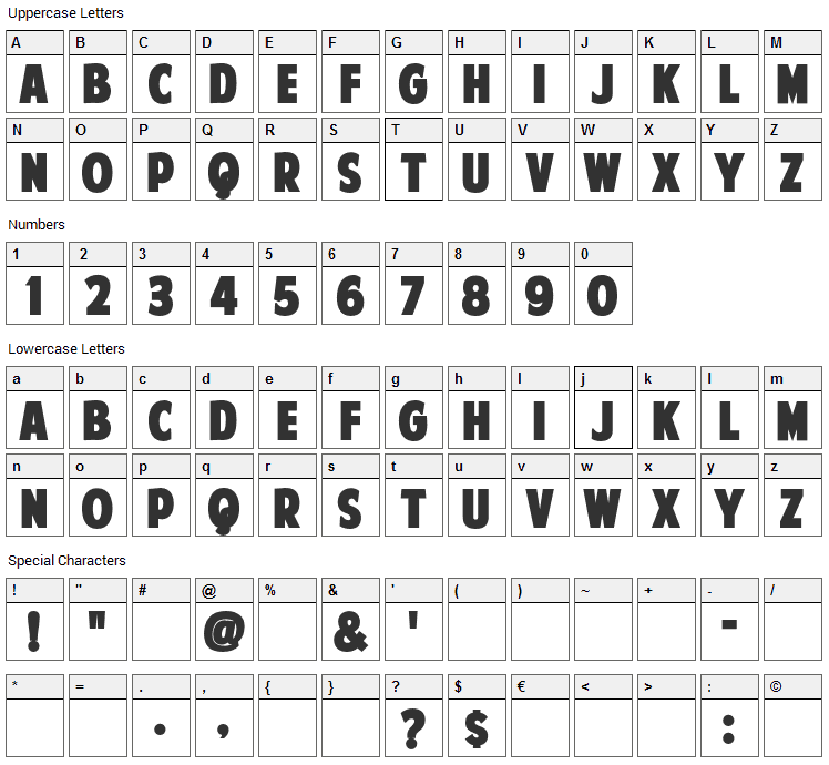 American Purpose Font Character Map