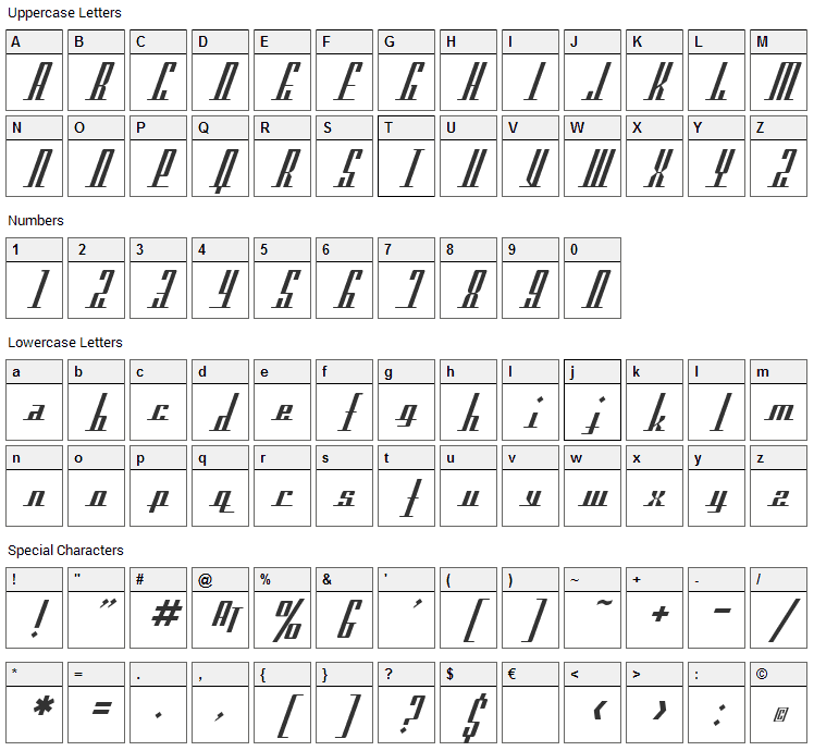 Americana Dreams Font Character Map