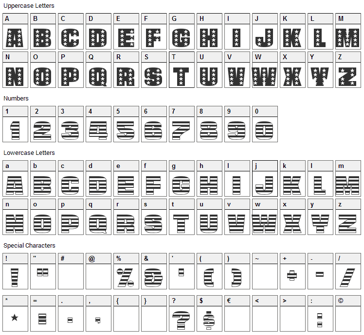 Americana Font Character Map