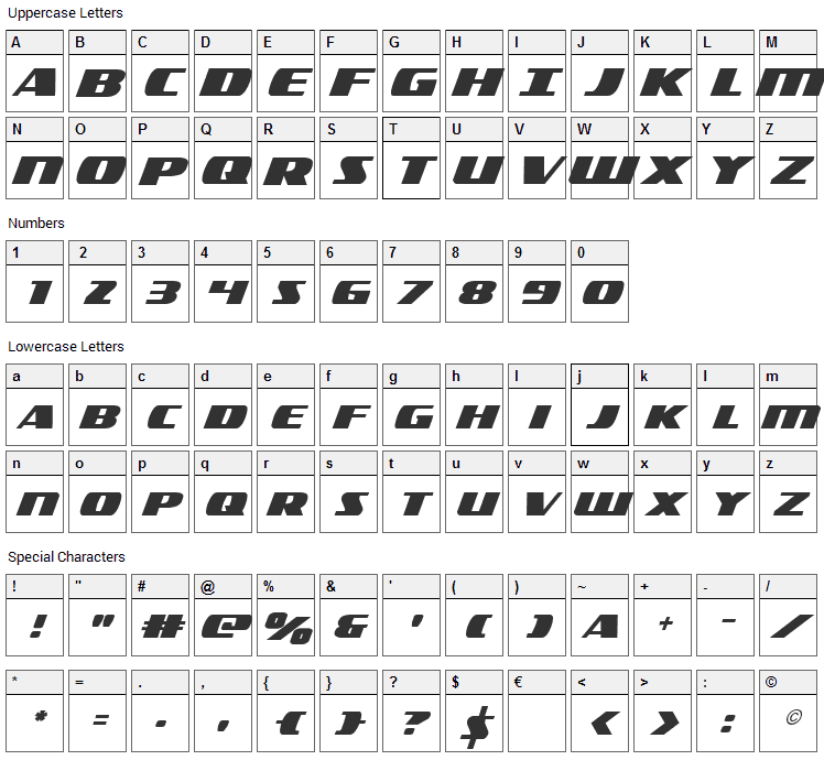 Americorps Font Character Map