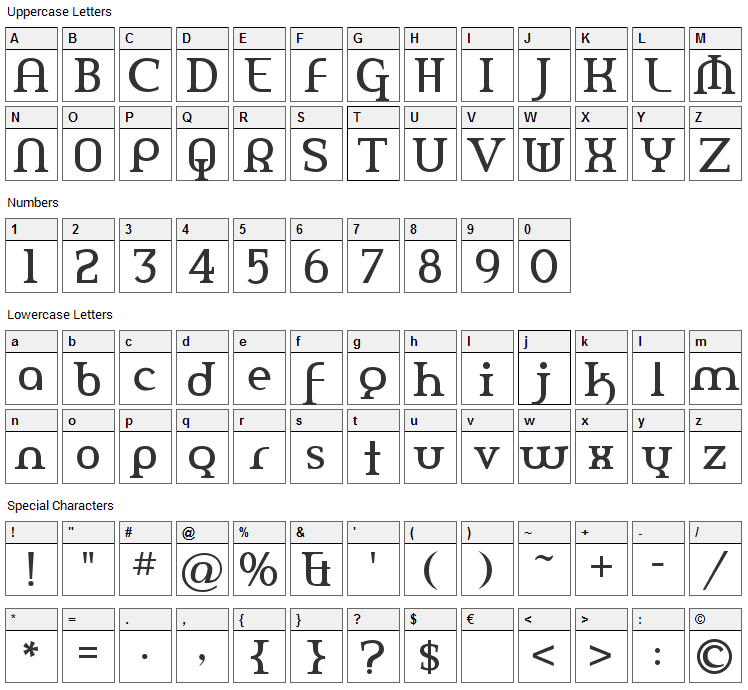 Amerika Font Character Map