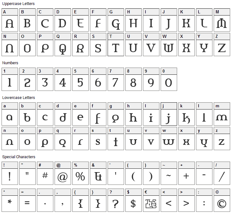 Amerika Pro Font Character Map