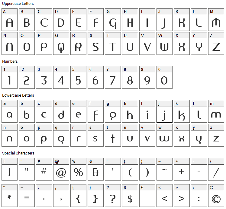 Amerika Sans Font Character Map