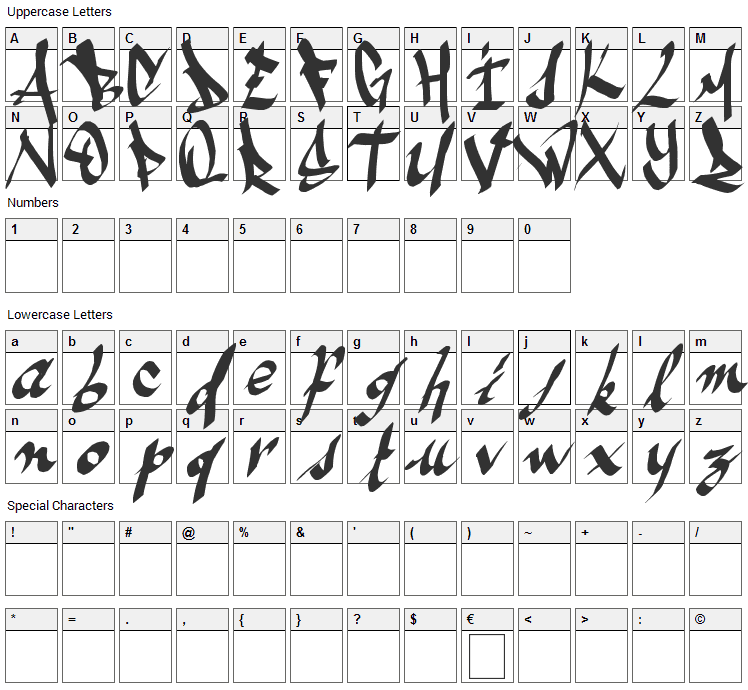 Amezes Font Character Map