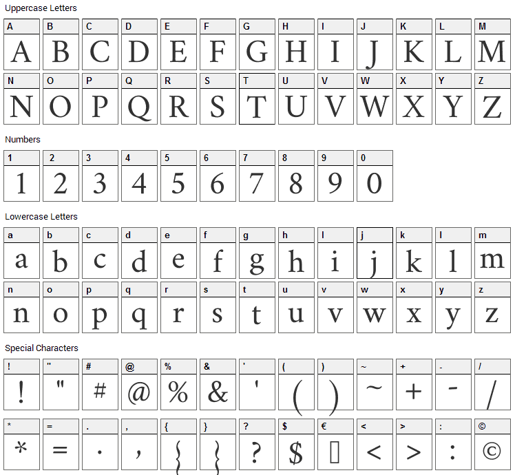 Amiri Font Character Map