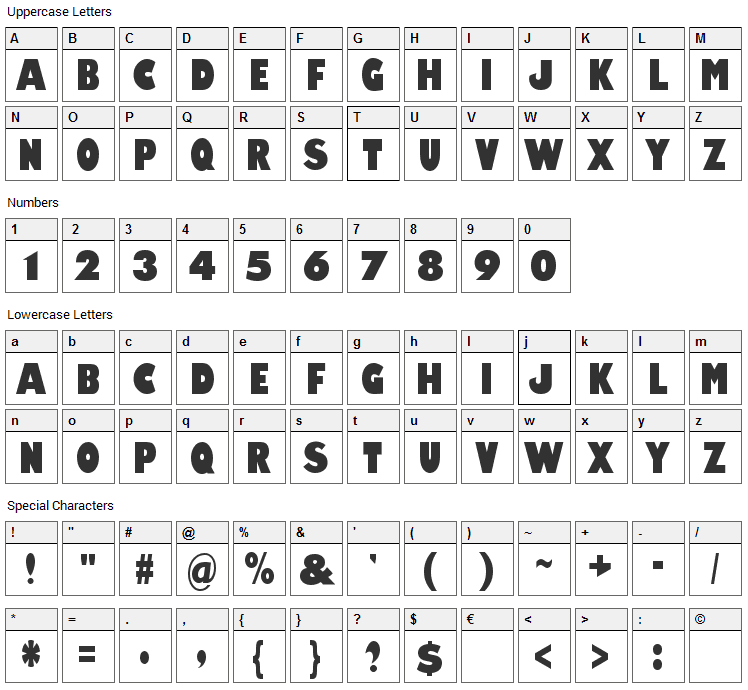 Amity Jack Font Character Map