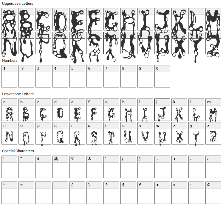 Amoeba Font Character Map