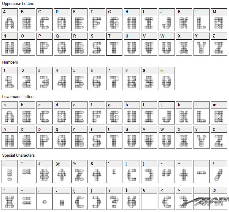 A.M.P. Font Character Map