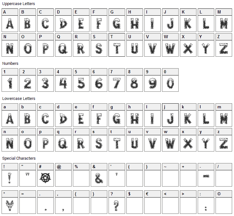 Amped For Evil Font Character Map