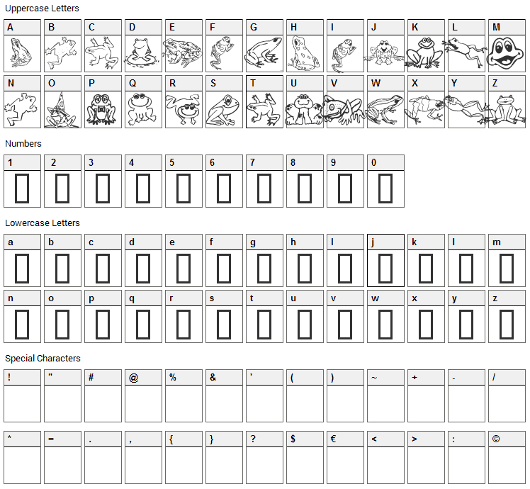 Amphibia Font Character Map