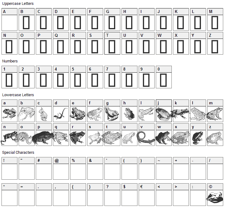 AmphibiPrint Font Character Map