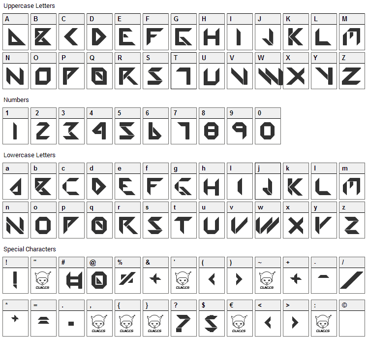 Amputa Bangiz Font Character Map