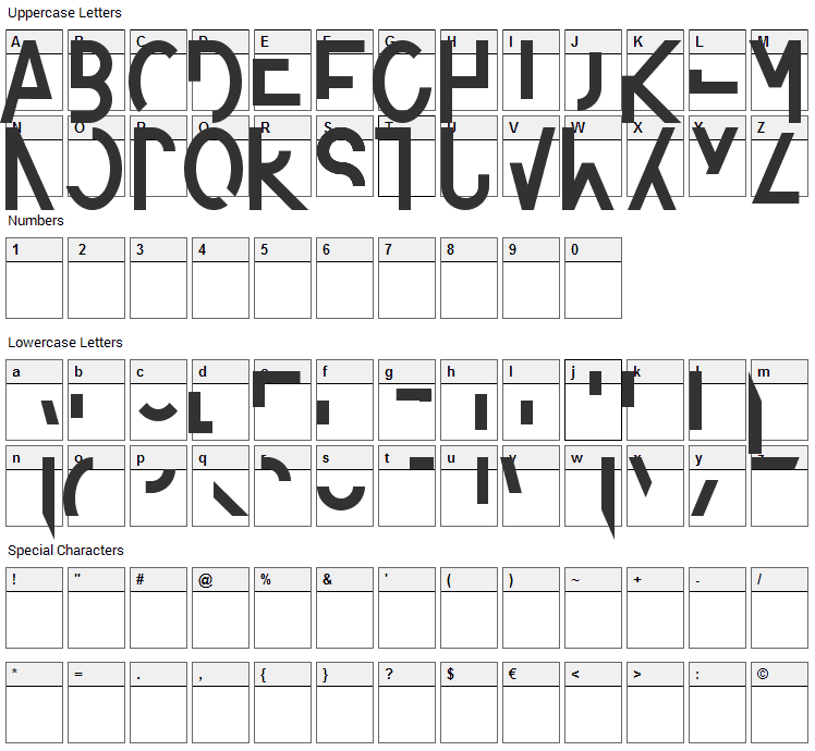 Amputierte Font Character Map