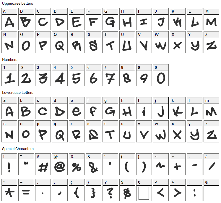 Amsterdam Graffiti Font Character Map