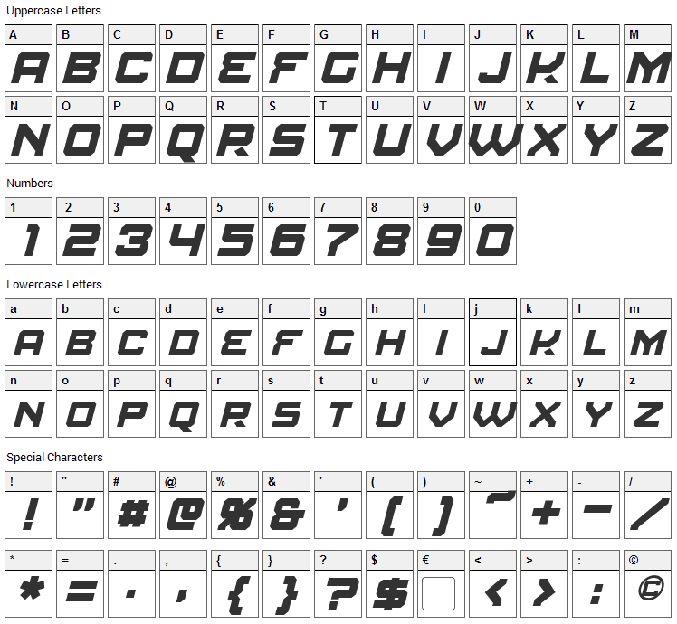 Amuro Font Character Map