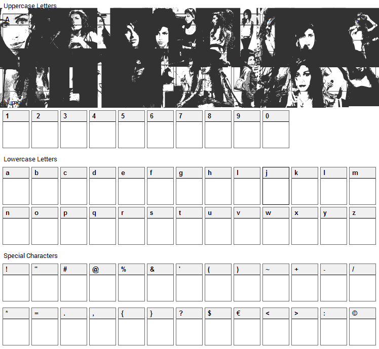 AmyBats Font Character Map