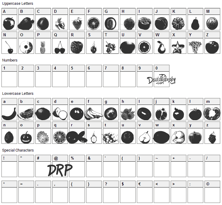 An Apple A Day Fruit Font Character Map