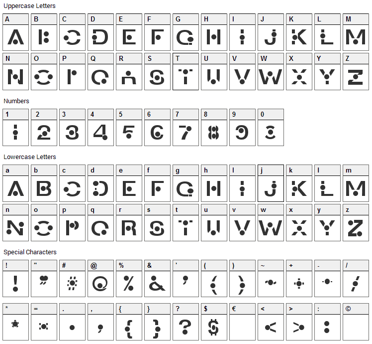 An Creon Font Character Map