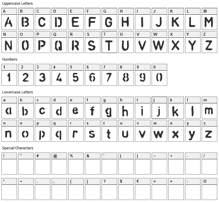 Analog Font Character Map