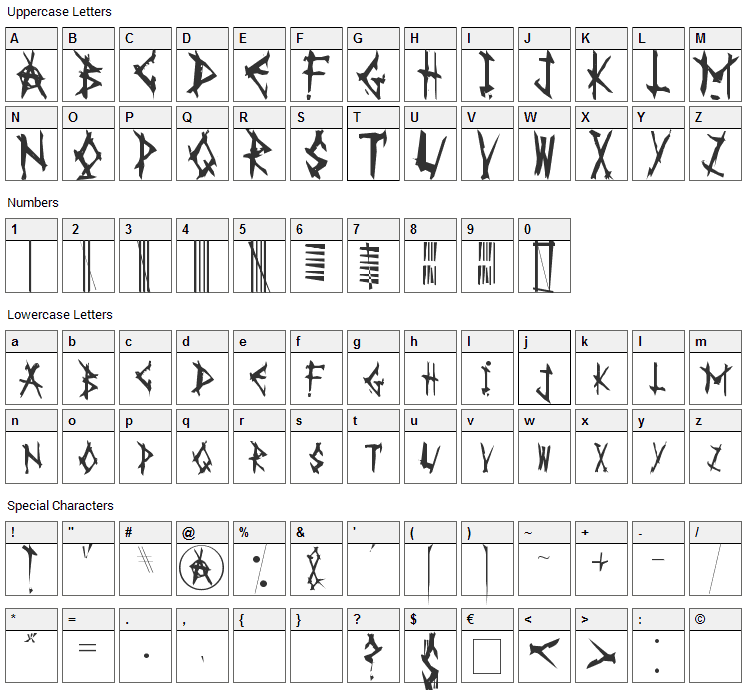 AnarK Font Character Map