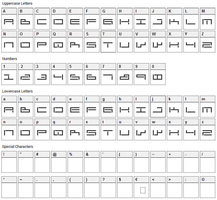 AnaScript Font Character Map