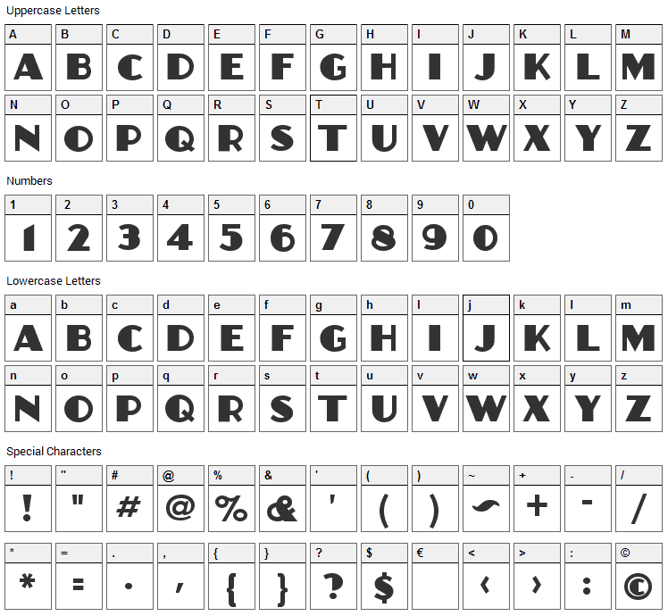 Anchor Jack Font Character Map