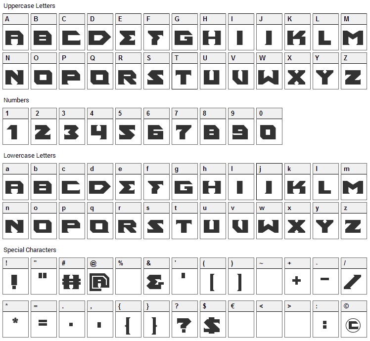 Ancient God Font Character Map
