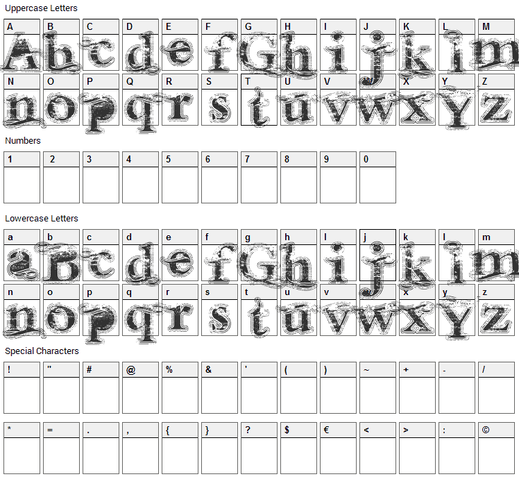 Andalusian Font Character Map