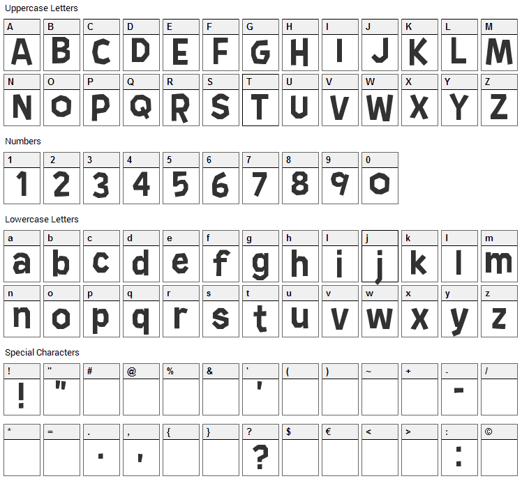 Ander Hedge Font Character Map