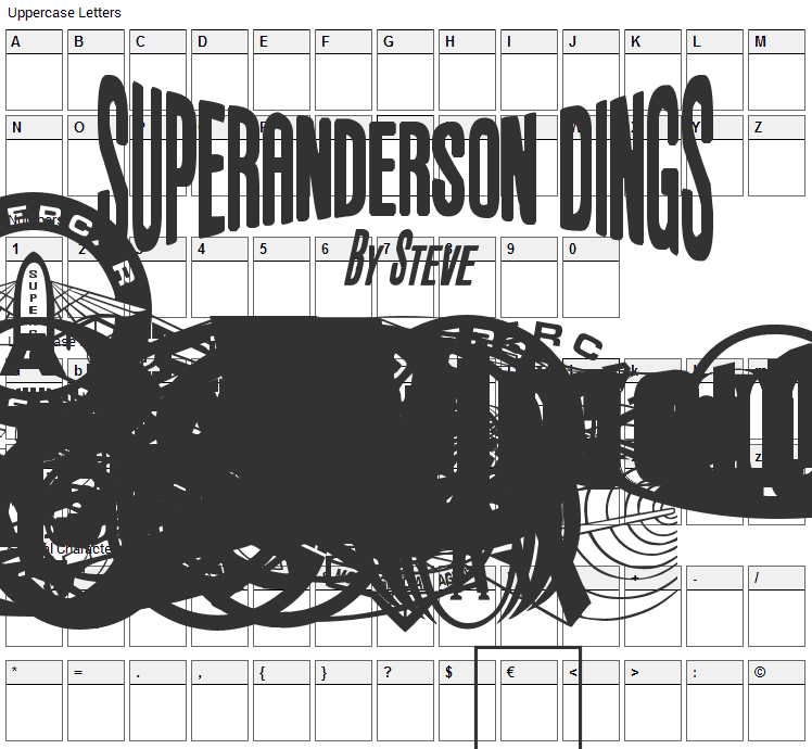 Anderson Dings 1 Font Character Map