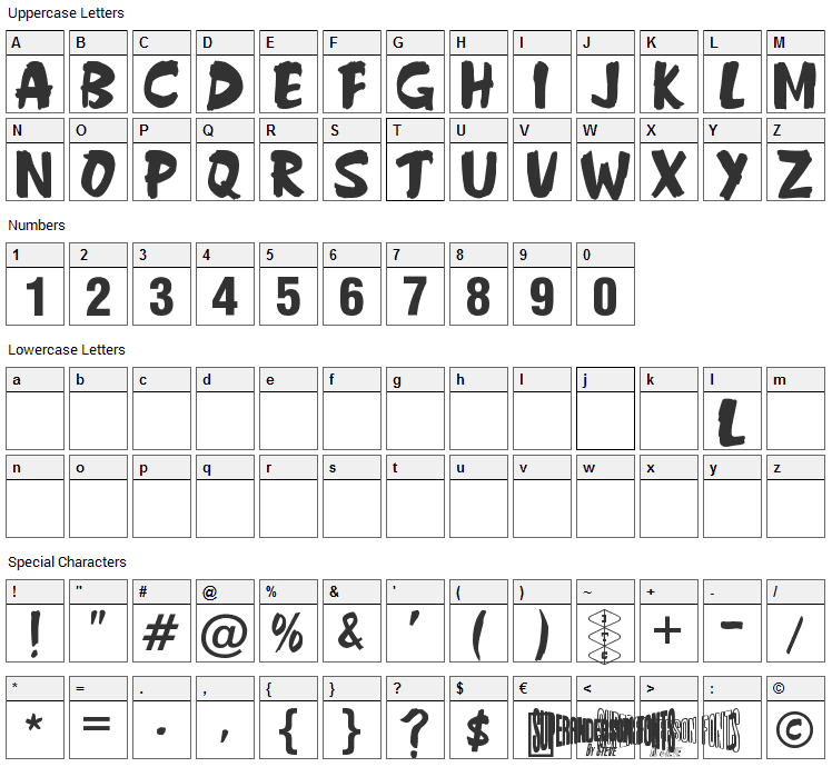 Anderson Fireball XL5 Font Character Map