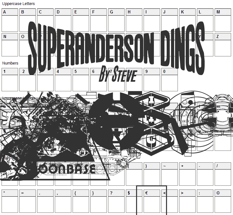 Anderson Space1999 Dings Font Character Map