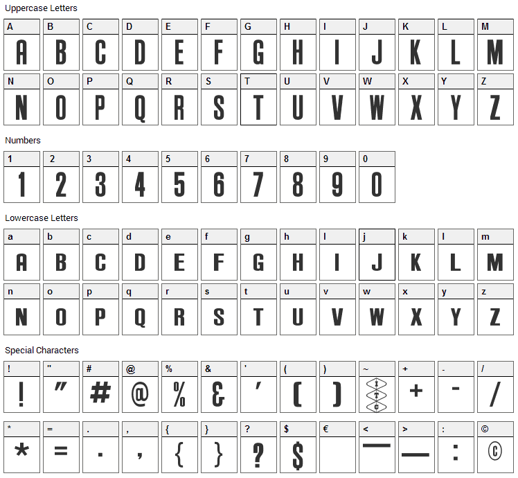 Anderson Supercar Font Character Map