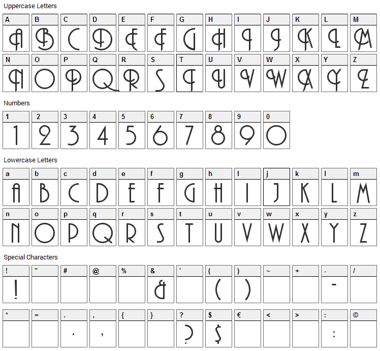 Andes Font Character Map