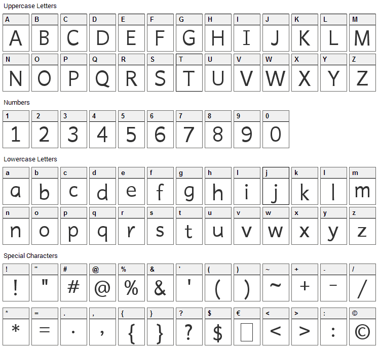 Andika Basic Font Character Map