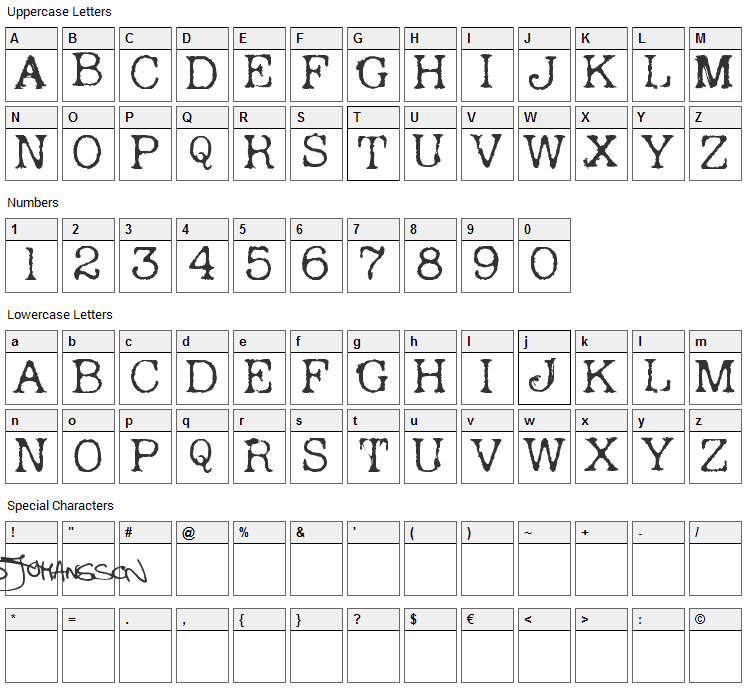 Andreas Typewriter Font Character Map