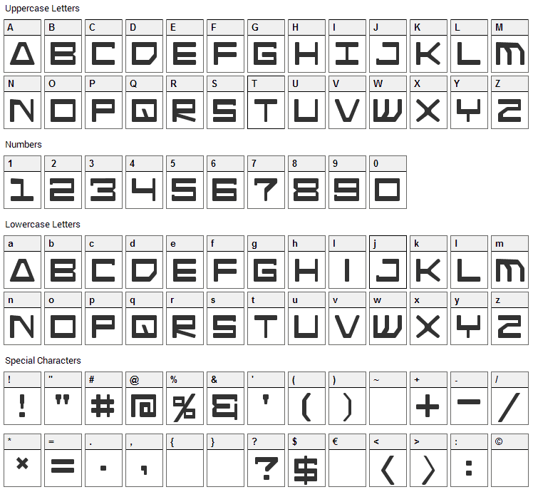 Android Nation Font Character Map